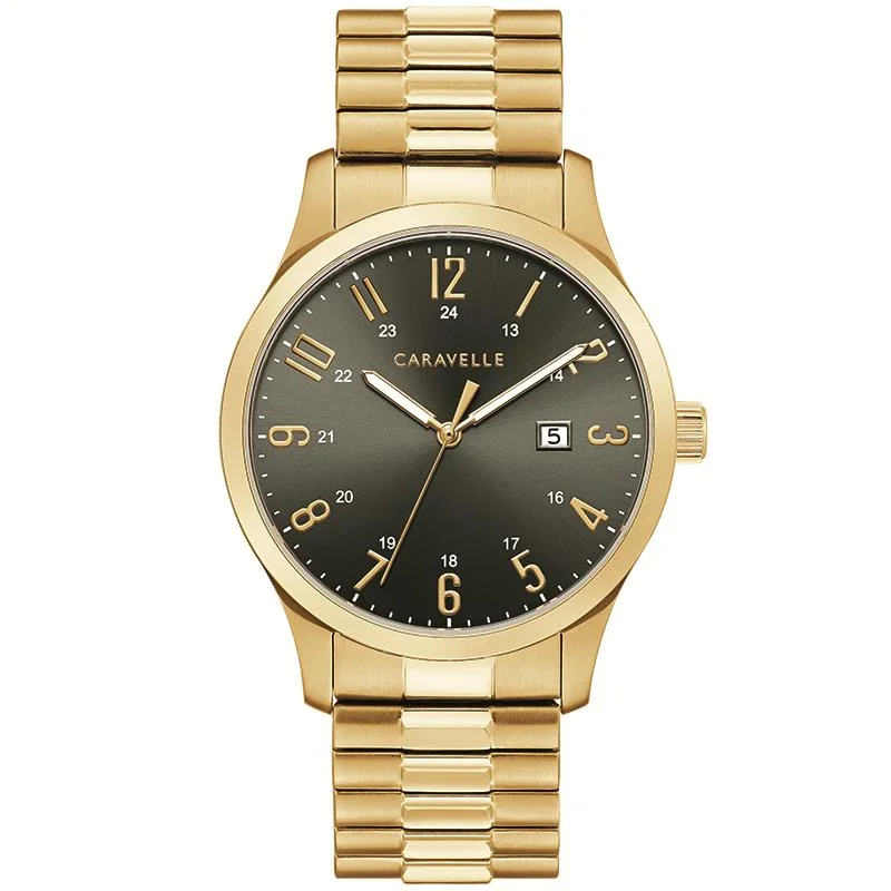 Unisex watch elegant appeal -TRADITIONAL GOLD-TONE GENTS WATCH WITH GREY DIAL