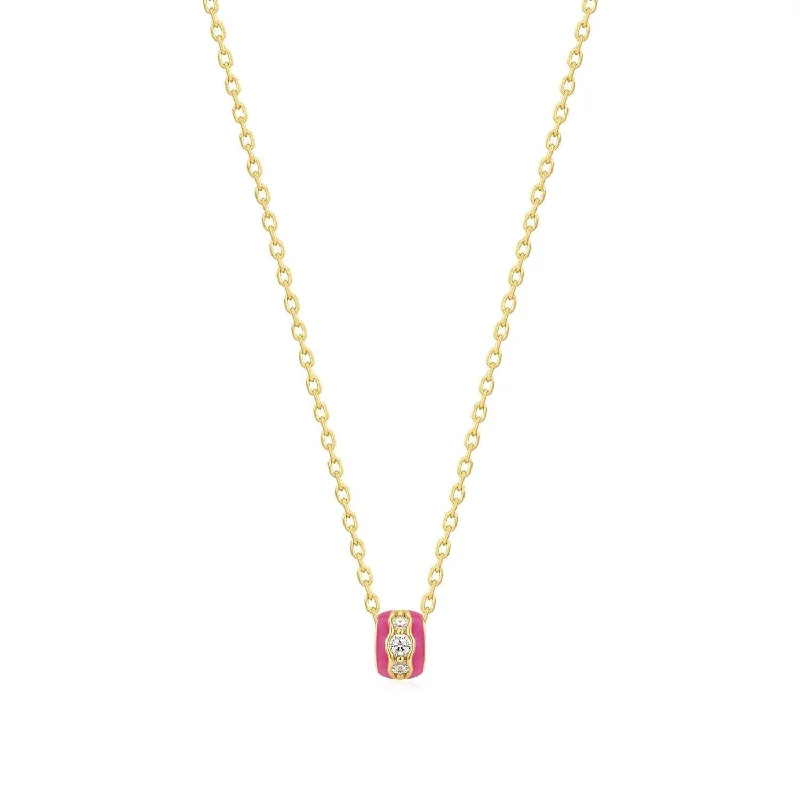 Pearl necklaces for women-Pink Enamel & Cz Channel Rondelle Necklace