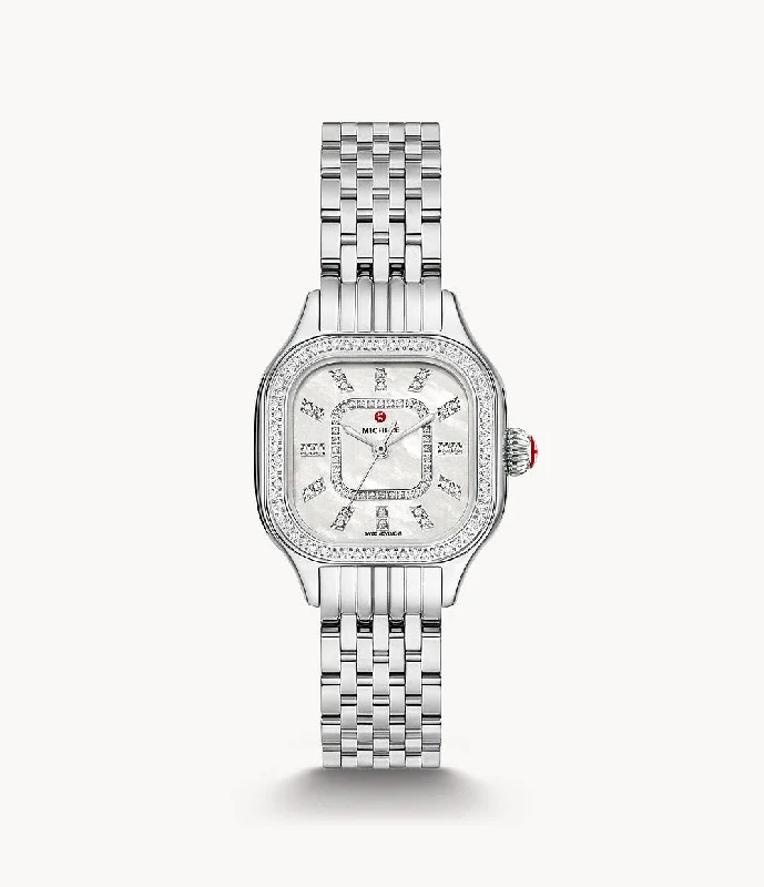 Unisex watch fitness tracker -Michele Meggie Diamond Stainless Steel Watch