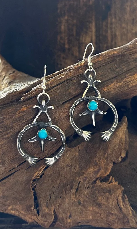 Ladies Earrings Smooth Edge -NAJA HANDS Navajo Sterling Silver and Turquoise Statement Earrings