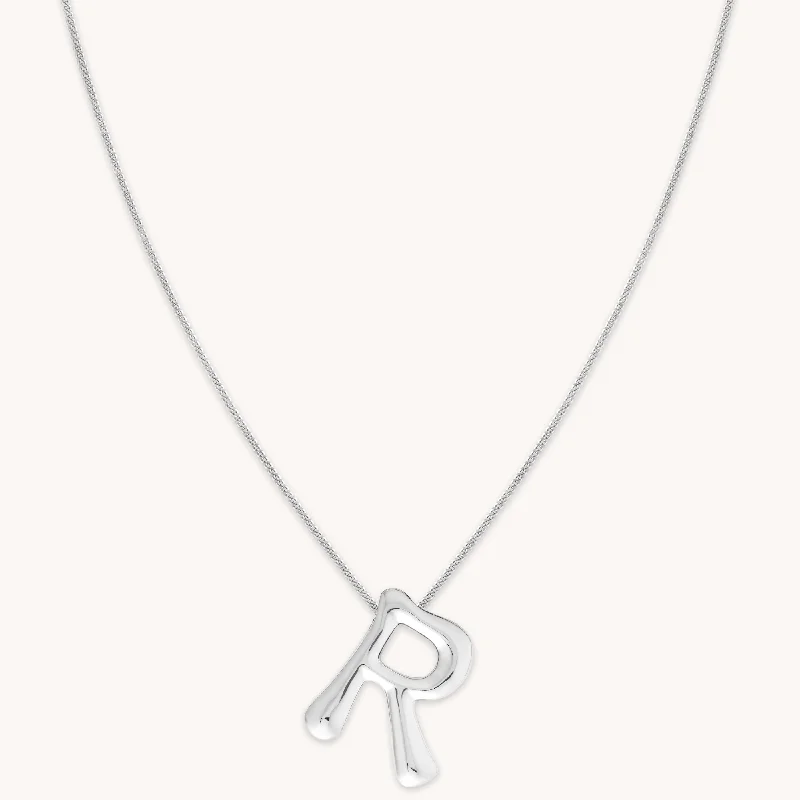 Diamond-studded necklaces for women-R Initial Bold Pendant Necklace in Silver