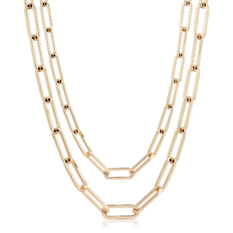 Statement pendant necklaces for women-Double Large Elongated Link Chain Necklace