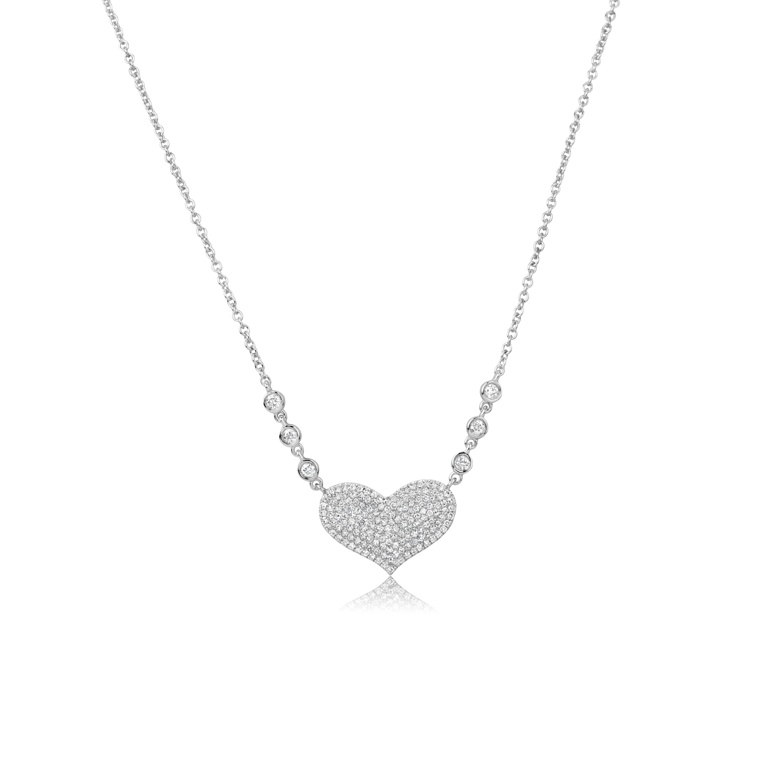 Rose gold pendant necklaces for women-Diamond Heart & Bezel Necklace/ White Gold