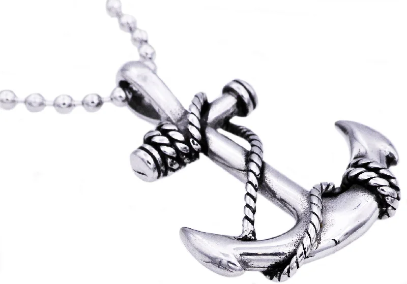 Pendant necklaces for women-Mens Stainless Steel Anchor Pendant Necklace