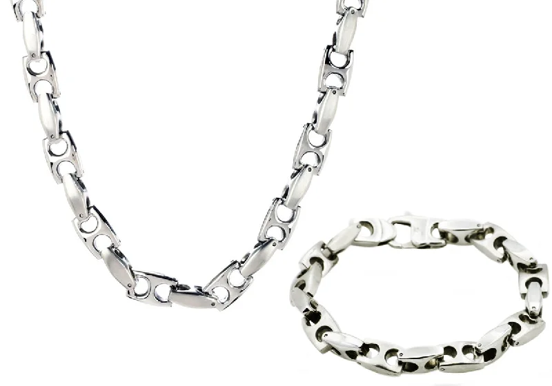 Bridal necklaces for women-Mens Stainless Steel Anchor Link Chain Set