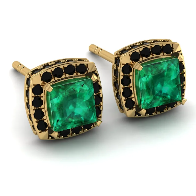 Ladies Earrings Pre Order -Hidden Halo Princess Emerald Earrings - Georgia No. 34