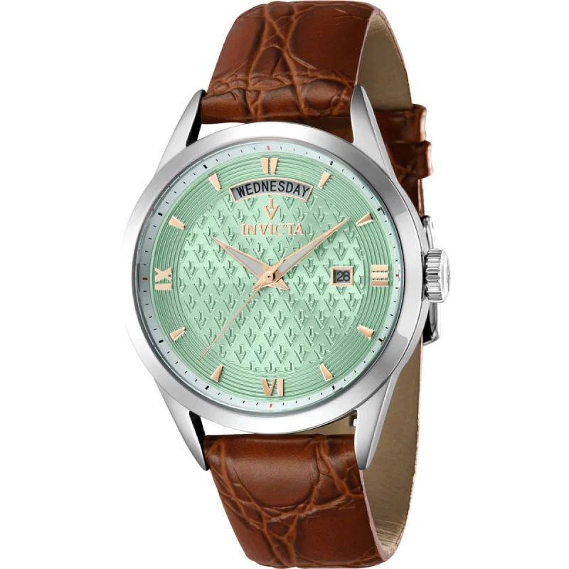 Unisex watch holiday discount -Invicta Women's Watch - Vintage Quartz Light Green Dial Brown Leather Strap | 44259