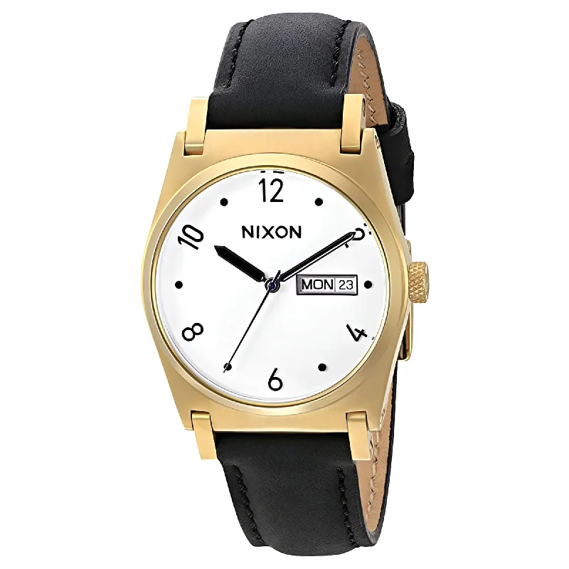 Unisex watch custom options -Nixon Women's Quartz Watch - Jane Day-Date White Dial Black Leather Strap | A955513