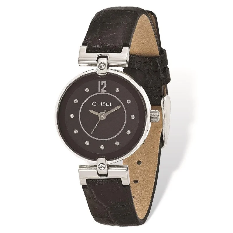 Unisex watch care tips -Ladies Chisel Black Dial Black Leather Watch