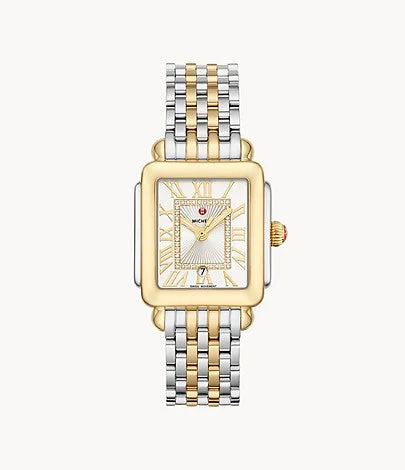 Unisex watch trendy look -Michele Deco Madison Mid Two-Tone 18K Gold Diamond Dial Watch