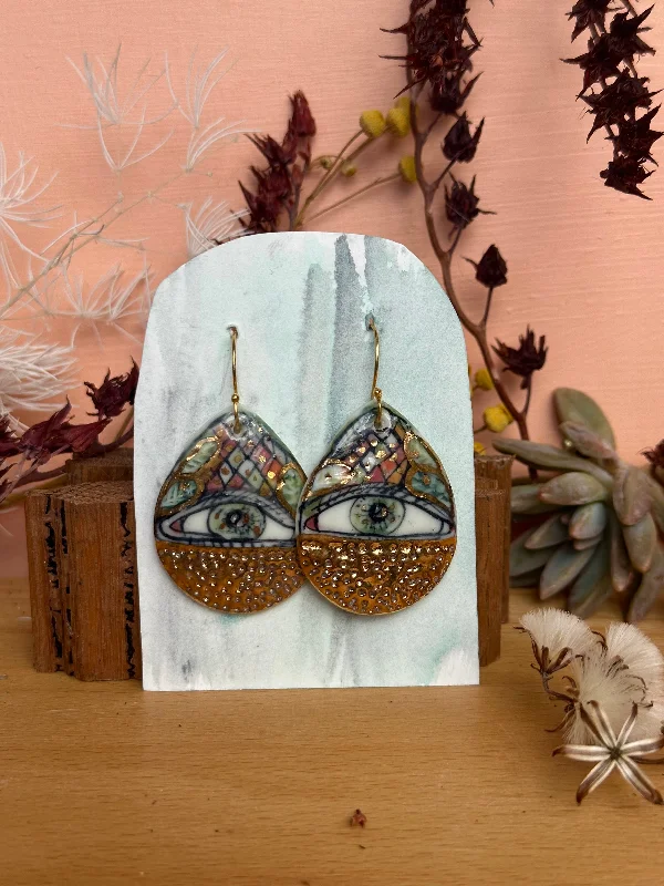 Ladies Earrings Serious -‘The Protective Eye’ Porcelain Earrings With Gold Detail