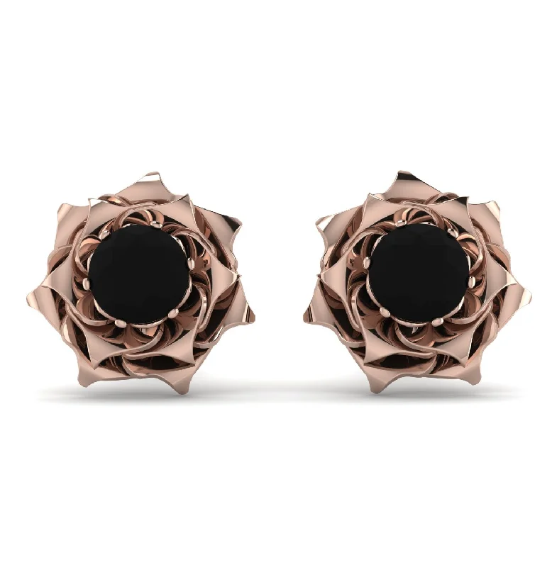 Ladies Earrings Matte -A lady's Rose Black Diamond Earrings- Elena no. 8