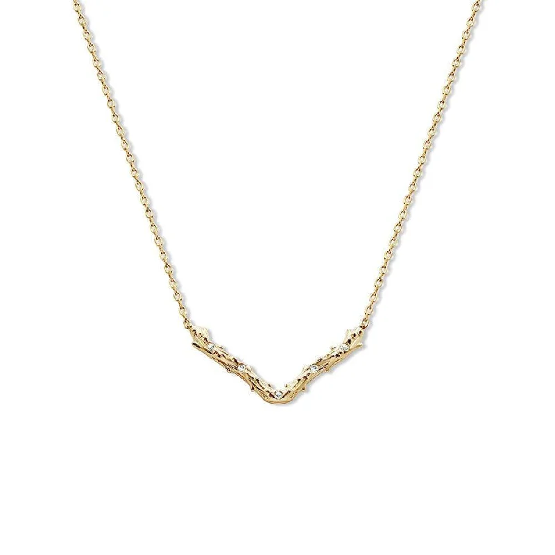 Diamond-studded necklaces for women-Quercus Alba Tree Branch Bar Necklace