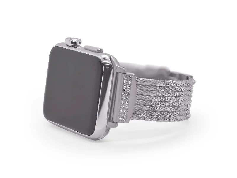 Unisex watch handmade quality -ALOR Grey Cable 8-Row Apple Watch® Band with Diamonds (fits 38-42mm watch)