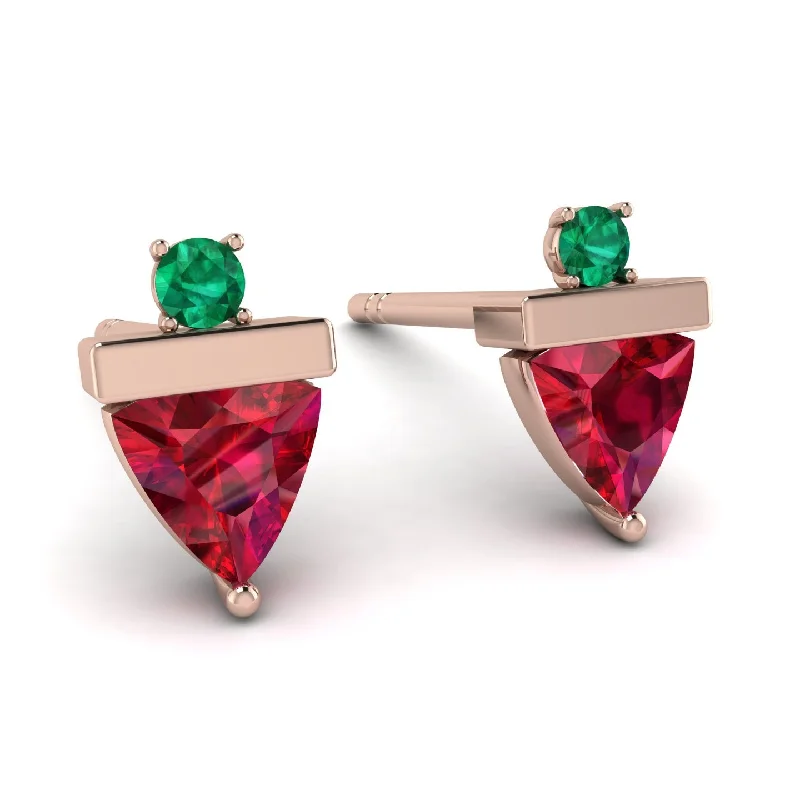 Ladies Earrings Subtle -Triangle Ruby Earrings With Round Stone - Estella No. 26