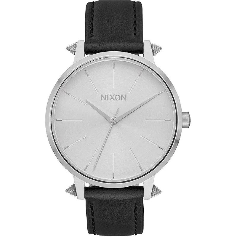 Unisex watch limited release -Nixon Women's Quartz Watch - Kensington Silver Dial Leather Strap SS Case | A1083149