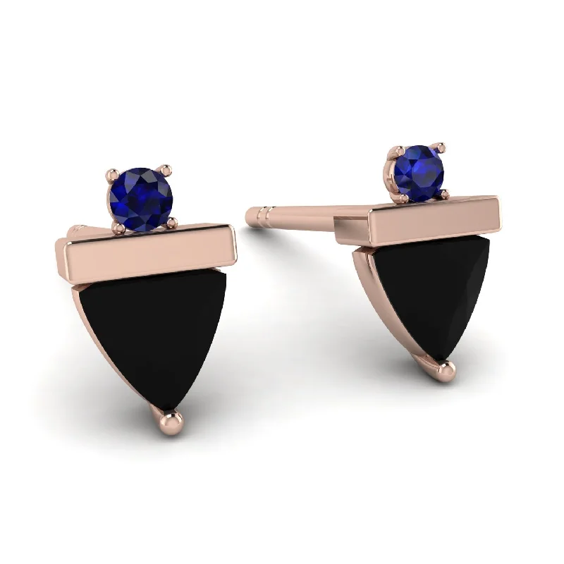 Ladies Earrings Metallic -Triangle Black Diamond Earrings With Round Stone - Estella No. 68