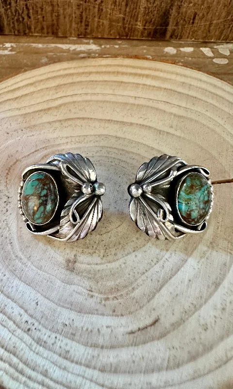 Ladies Earrings Aged -MARY ELLEN SHADOWBOX Turquoise and Sterling Silver Earrings