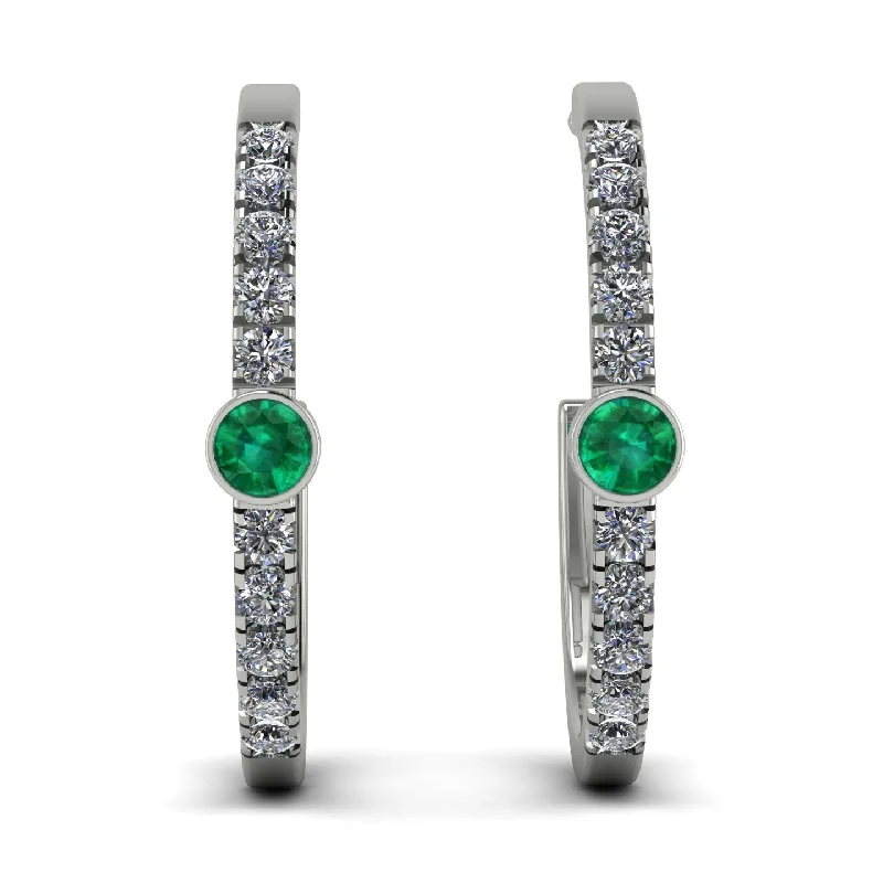 Ladies Earrings Customer Favorite -Hoop Emerald Earrings Micro Pave - Ansley No. 6