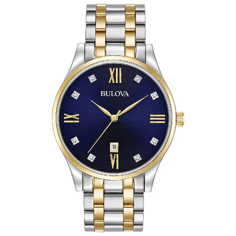 Unisex watch classic design -MEN'S TWO-TONE STEEL CLASSIC BULOVA WITH DIAMONDS