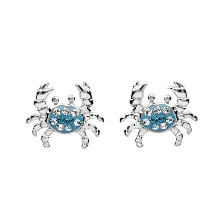 Ladies Earrings Three Tone -Crab Stud Earrings With Blue With Swarovski® Crystals