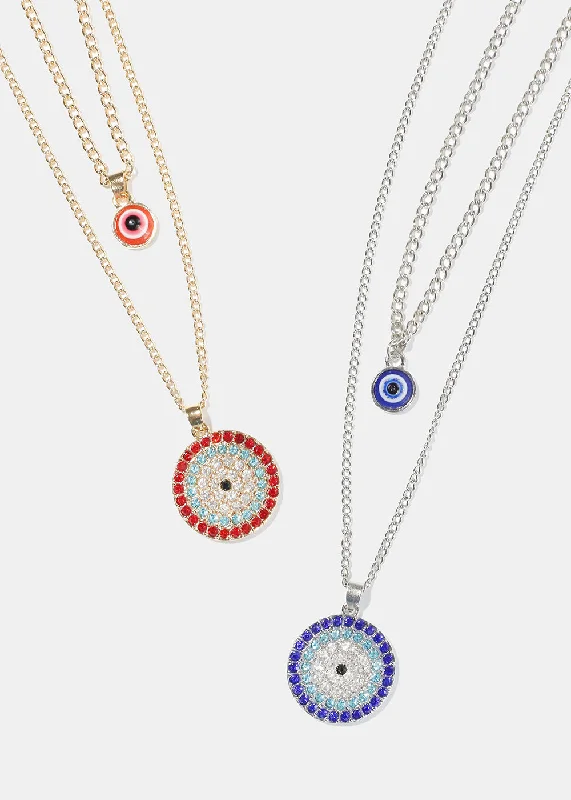 Diamond-studded necklaces for women-Evil Eye Layered Necklace