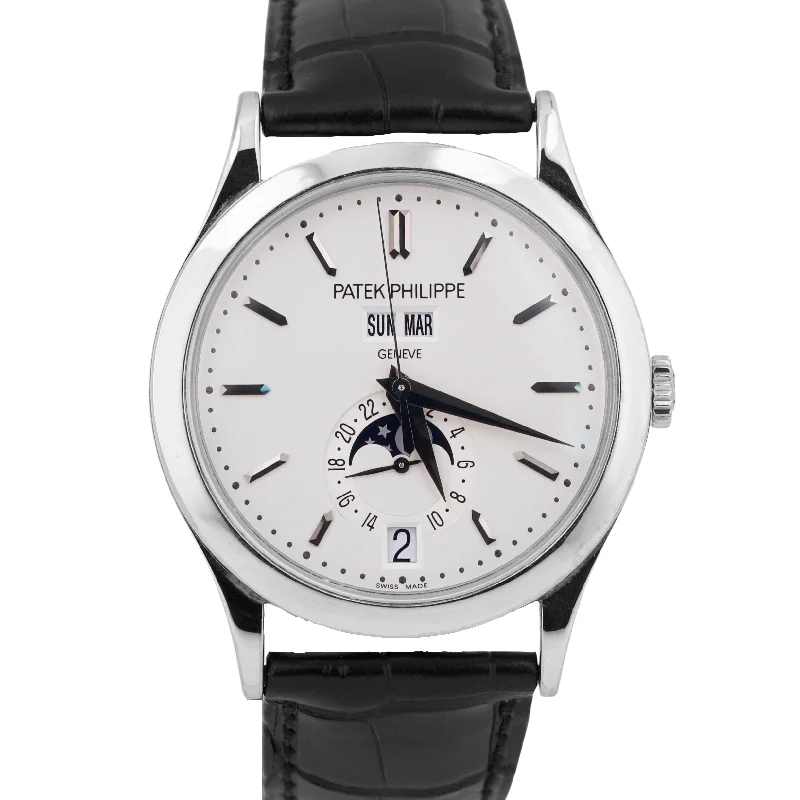 Unisex watch minimalist design -Patek Philippe Annual Calendar 18k White Gold 38mm Black Leather 5396G Watch