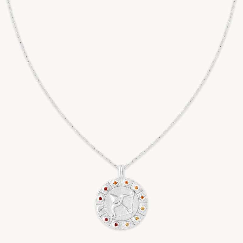 Long statement necklaces for women-Sagittarius Bold Zodiac Pendant Necklace in Silver