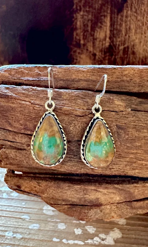 Ladies Earrings Burnished -ROYSTON TURQUOISE DROPS Navajo Sterling Silver Earrings