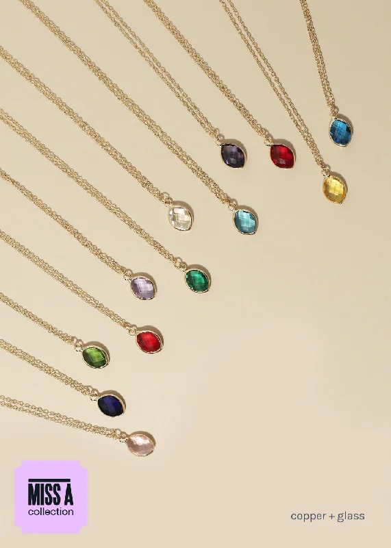 Elegant diamond necklaces for women-Miss A Birthstone Necklace - Oval