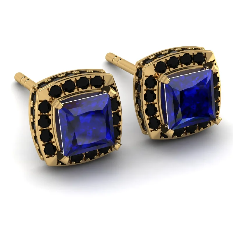 Ladies Earrings Offer -Hidden Halo Princess Sapphire Earrings - Georgia No. 43