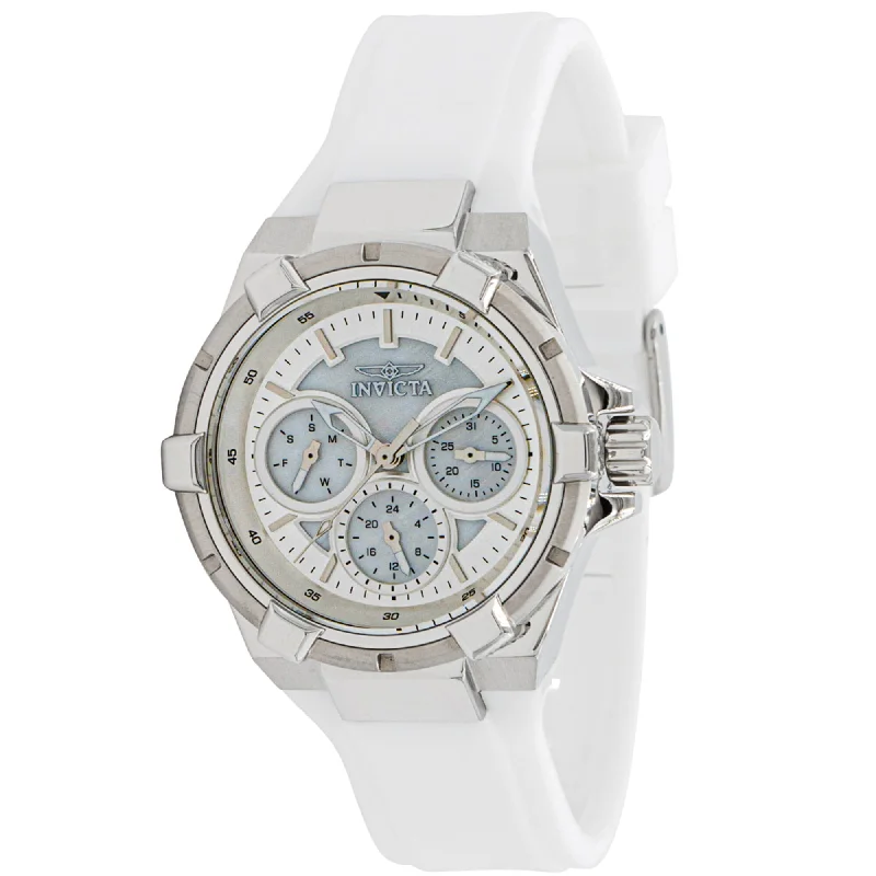 Unisex watch sapphire glass -Invicta Women's Watch - Aviator Chronograph Silver Tone and White Dial Strap | 37297