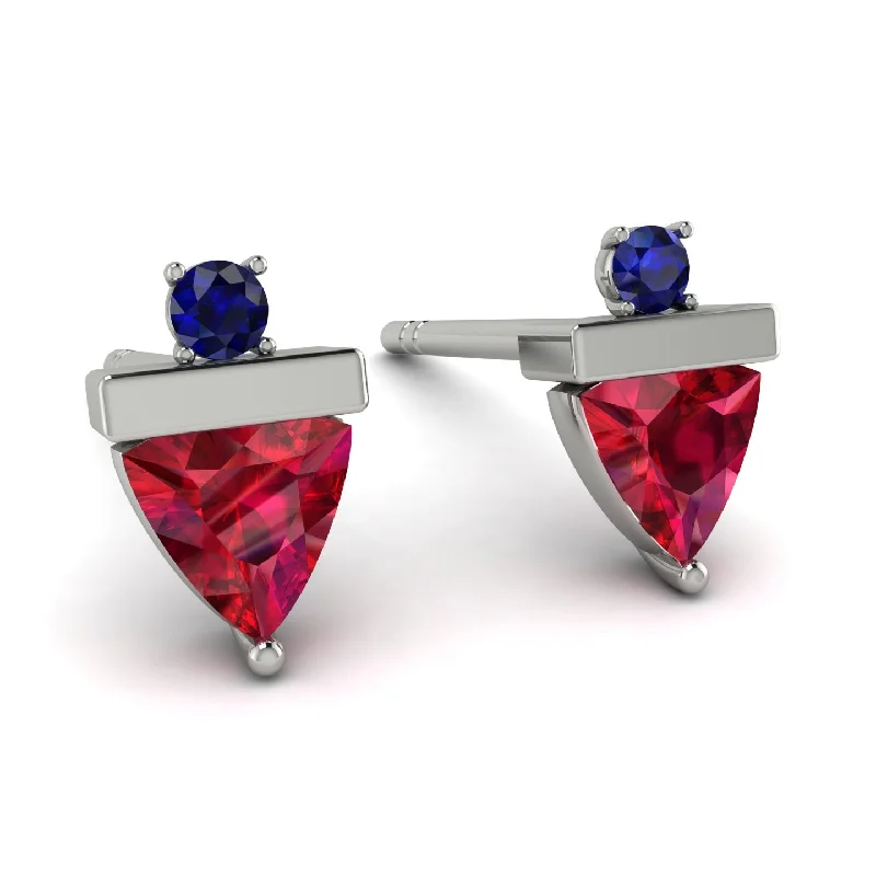 Ladies Earrings Reflective -Triangle Ruby Earrings With Round Stone - Estella No. 72