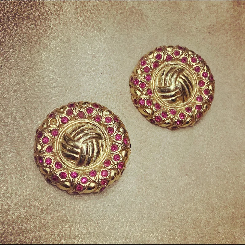 Ladies Earrings Nano -Yves Saint Laurent Gold and pink earrings