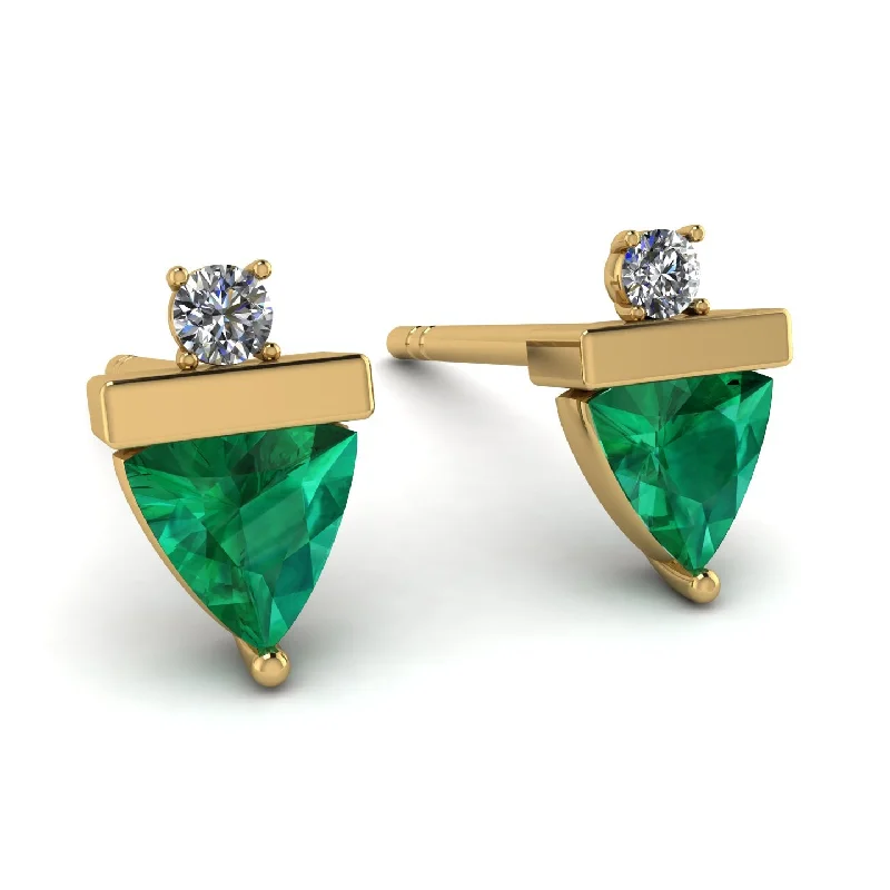 Ladies Earrings Molded -Triangle Emerald Earrings With Round Stone - Estella No. 4