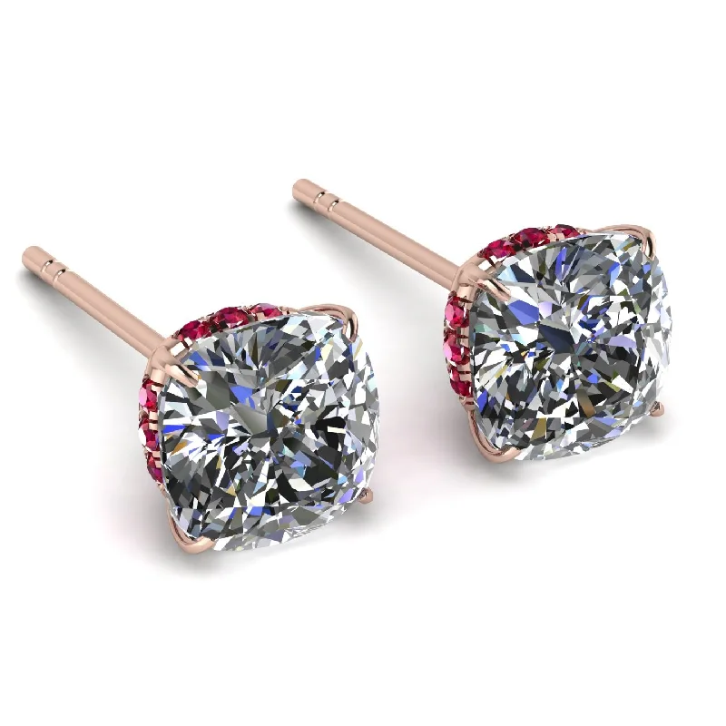 Ladies Earrings Birthday -Hidden Halo Cushion Diamond Earrings - Alivia No. 47