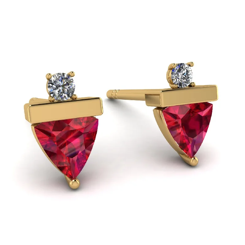 Ladies Earrings Antique -Triangle Ruby Earrings With Round Stone - Estella No. 10