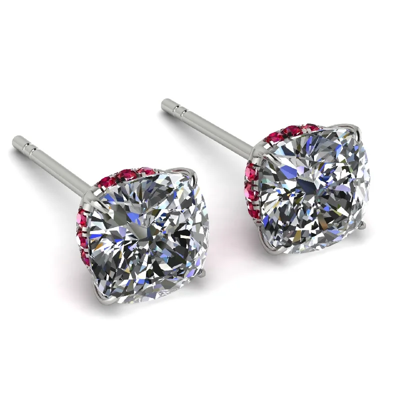 Ladies Earrings Couple -Hidden Halo Cushion Diamond Earrings - Alivia No. 48