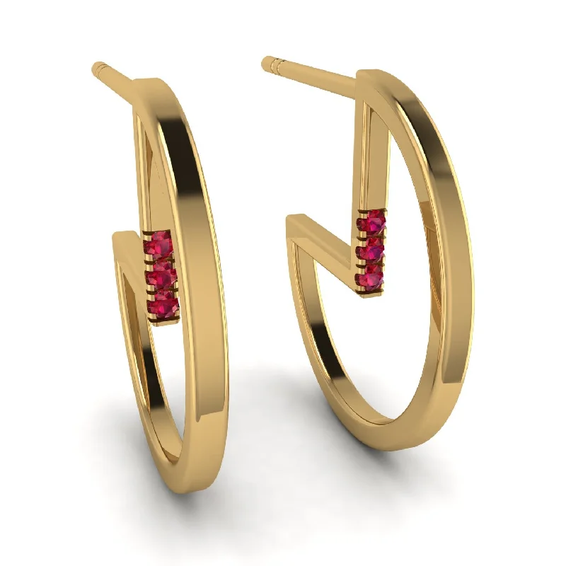 Ladies Earrings Painted -Circle Stud Earring With Hidden Ruby - Karter No. 10