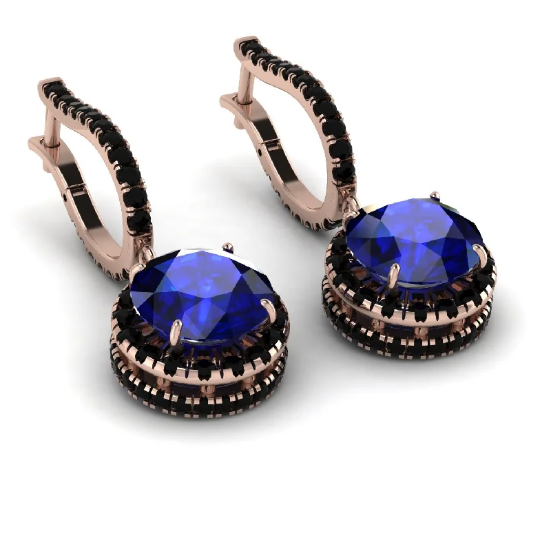 Ladies Earrings Faceted -Hidden Halo Sapphire Hoop Earrings - Catalina No. 44