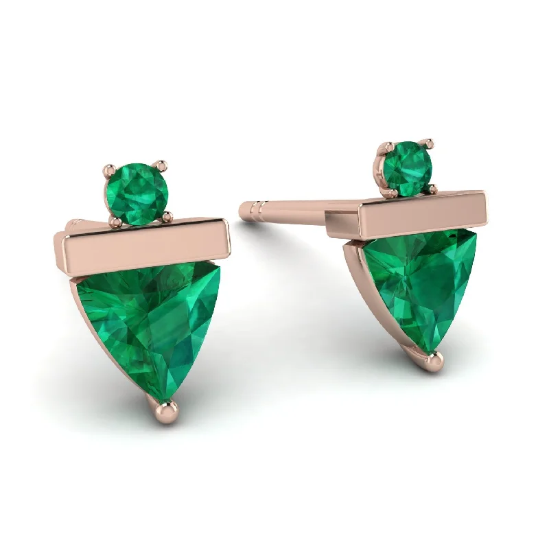 Ladies Earrings Quirky -Triangle Emerald Earrings With Round Stone - Estella No. 20