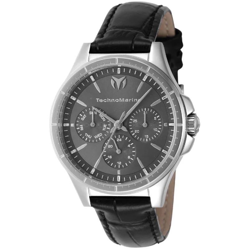 Unisex watch multi-function -Technomarine Women's Watch - MoonSun Day-Date Charcoal Dial Black Strap | TM-822055