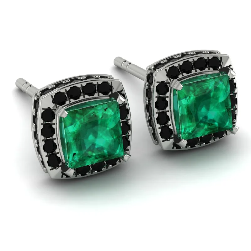 Ladies Earrings Ready to Ship -Hidden Halo Princess Emerald Earrings - Georgia No. 36