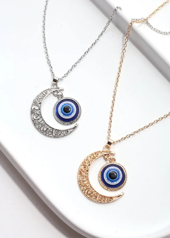 Birthstone necklaces for women-Evil Eye & Crescent Moon Necklace