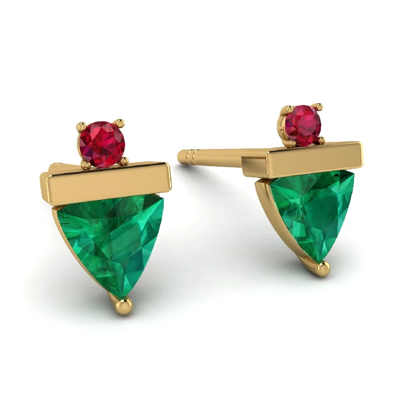 Ladies Earrings Structured -Triangle Emerald Earrings With Round Stone - Estella No. 49