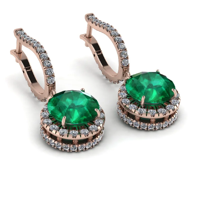 Ladies Earrings Hexagon -Hidden Halo Emerald Hoop Earrings - Catalina No. 5