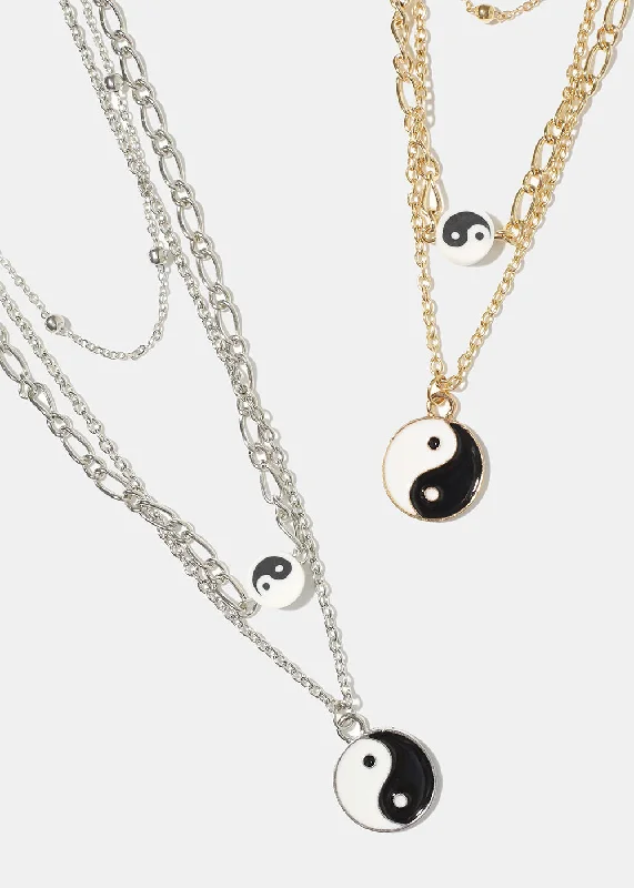 Rose gold necklaces for women-Yin Yang Layered Necklace