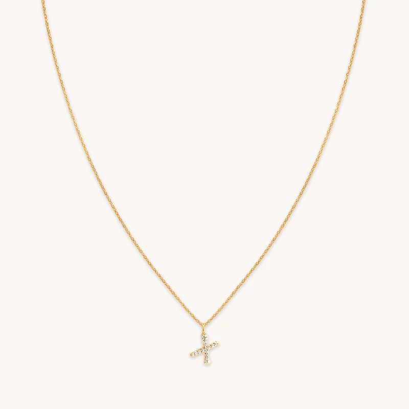 Layered gemstone necklaces for women-X Initial Pavé Pendant Necklace in Gold