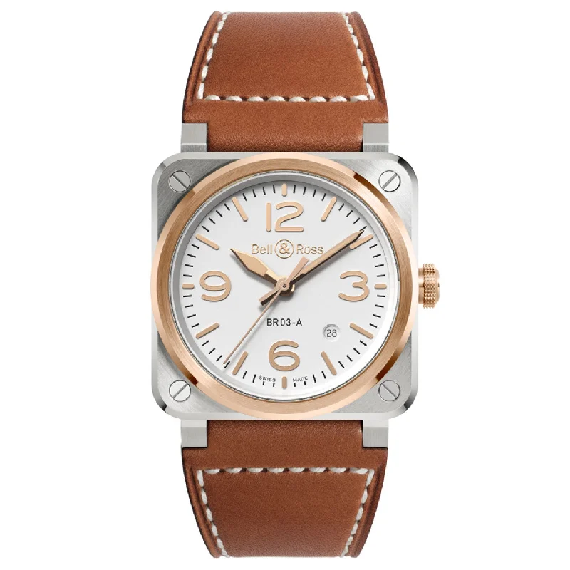 Unisex watch student budget -Bell & Ross BR03 White Steel Rose Gold 41mm Automatic Watch