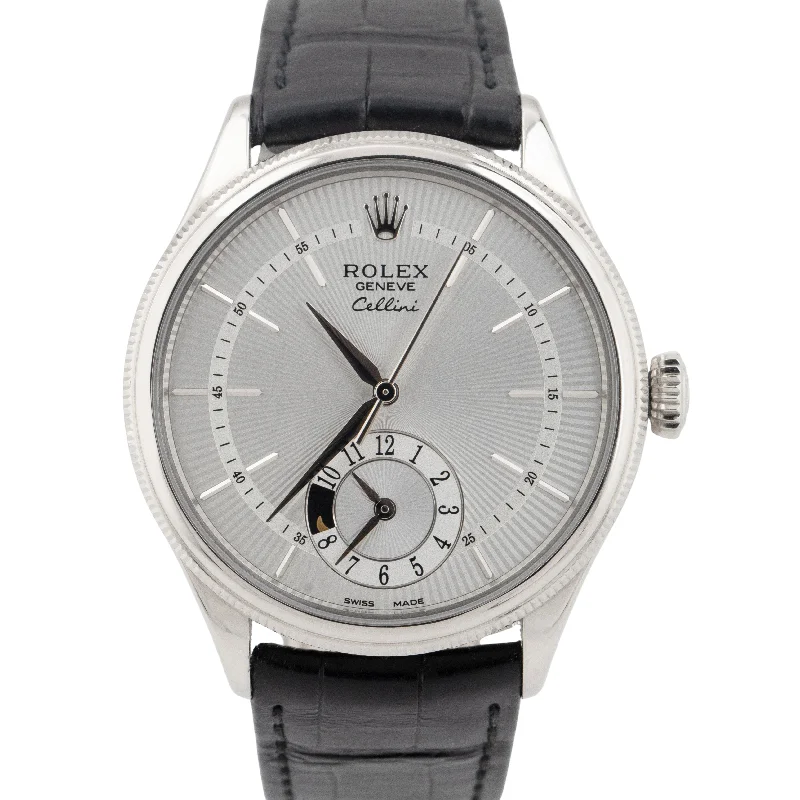 Unisex watch phone link -MINT PAPERS Rolex Cellini Dual Time Silver 18K White Gold 39mm Watch 50529 BOX